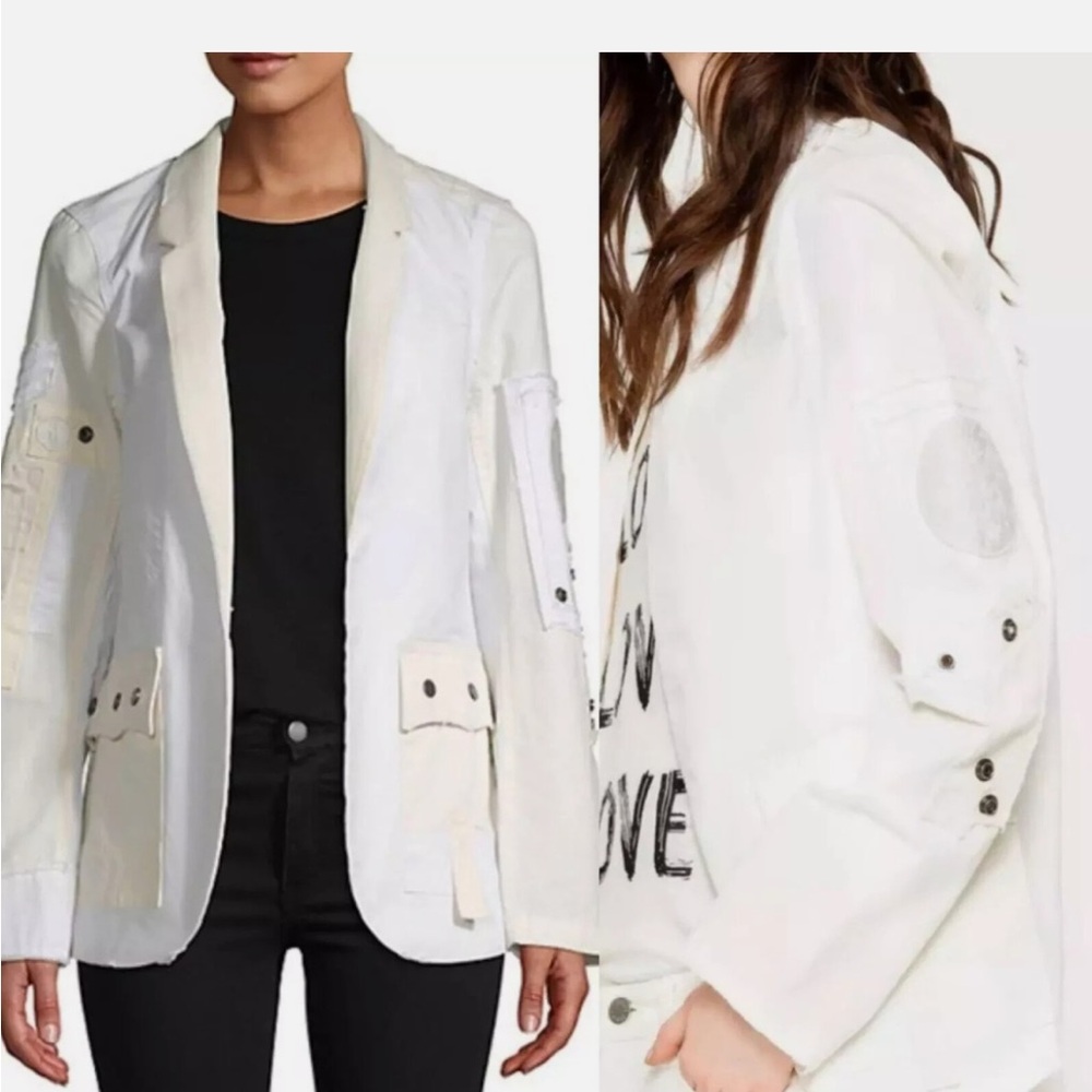 Zadig & Voltaire White Grunge Blazer with Classic Lapel and Structured Fabric
